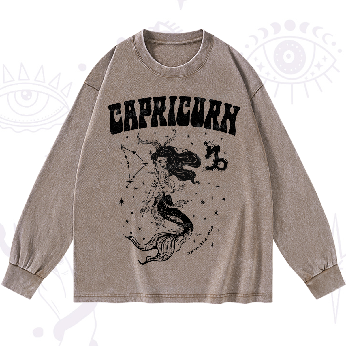 Purplehecate Capricorn Zodiac Glyphs Washed Long Sleeve Shirt