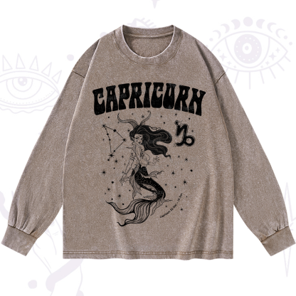Purplehecate Capricorn Zodiac Glyphs Washed Long Sleeve Shirt