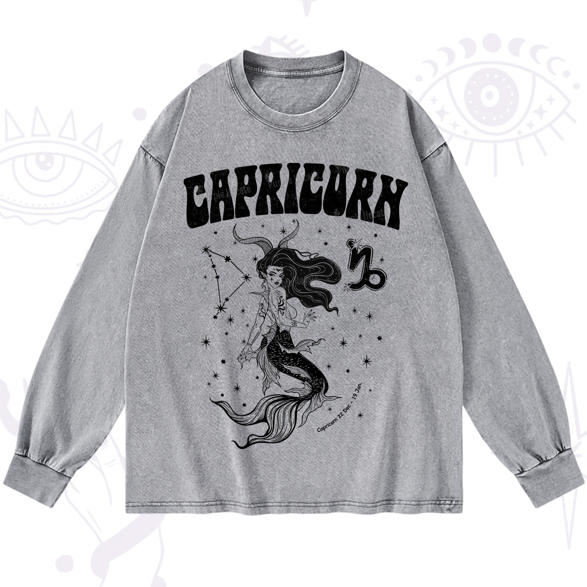 Purplehecate Capricorn Zodiac Glyphs Washed Long Sleeve Shirt