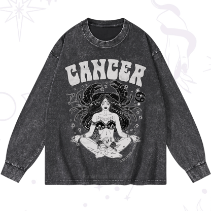 Purplehecate Cancer Zodiac Glyphs Washed Long Sleeve Shirt