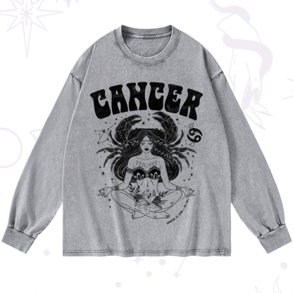 Purplehecate Cancer Zodiac Glyphs Washed Long Sleeve Shirt