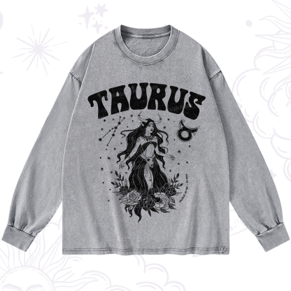 Purplehecate Taurus Zodiac Glyphs Washed Long Sleeve Shirt