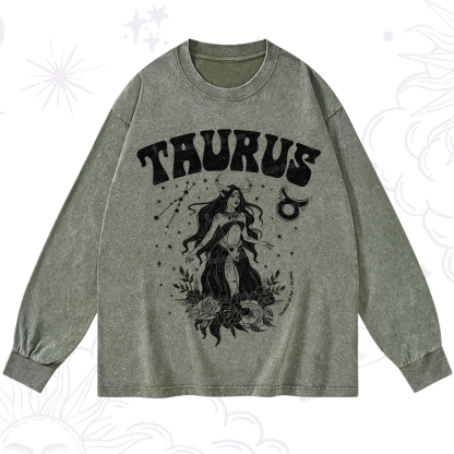 Purplehecate Taurus Zodiac Glyphs Washed Long Sleeve Shirt