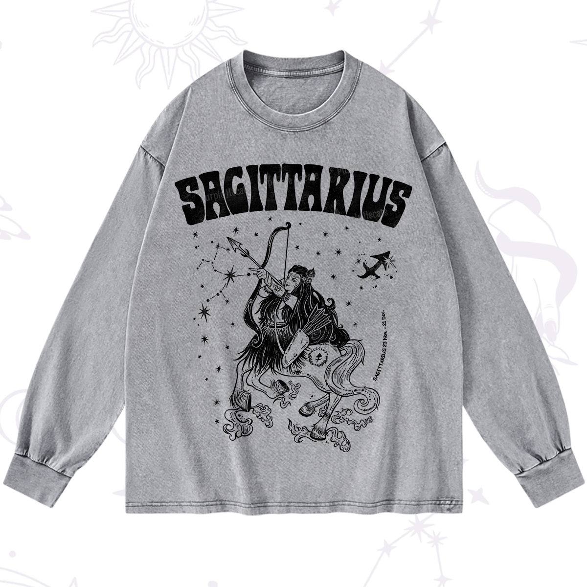Purplehecate Sagittarius Zodiac Glyphs Washed Long Sleeve Shirt