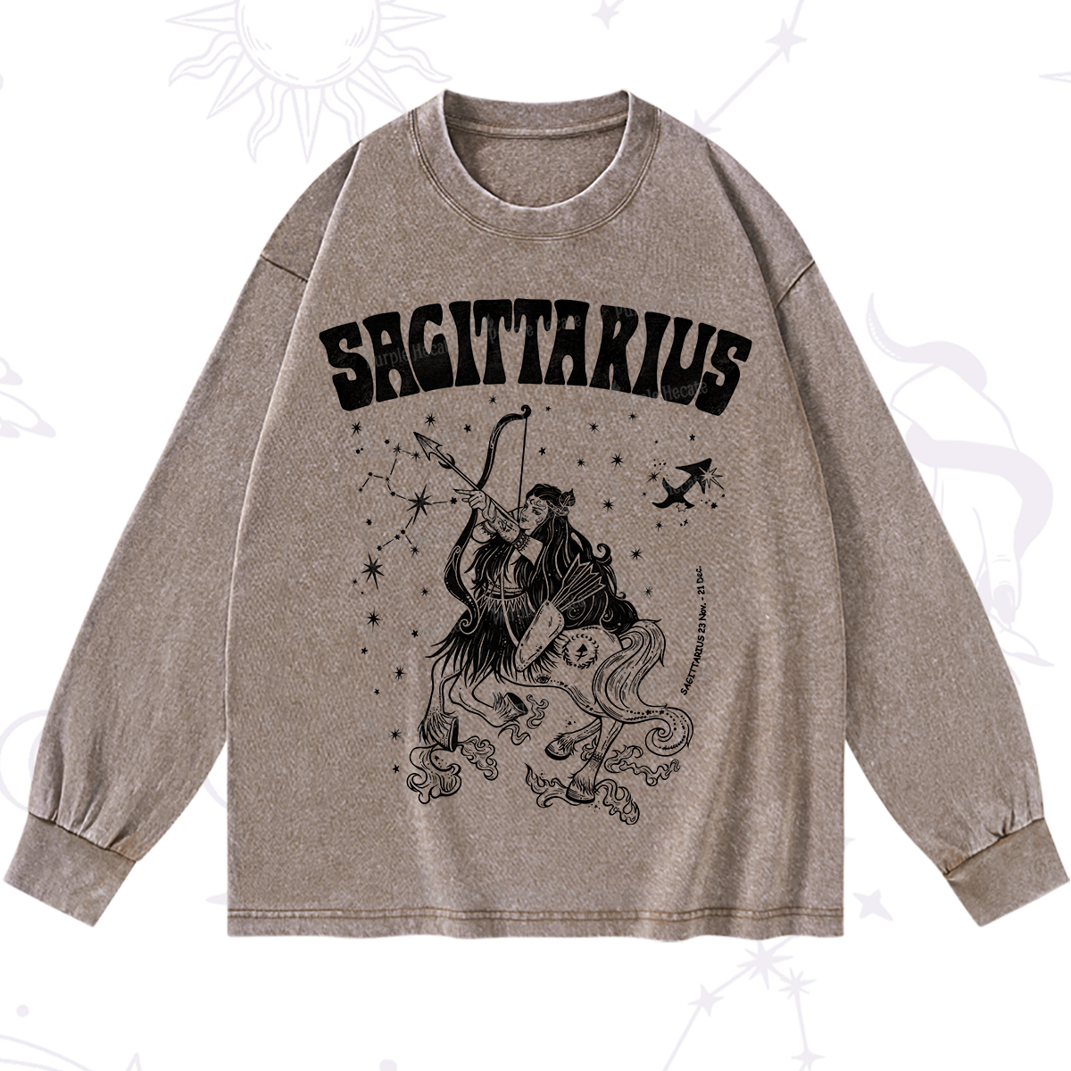 Purplehecate Sagittarius Zodiac Glyphs Washed Long Sleeve Shirt