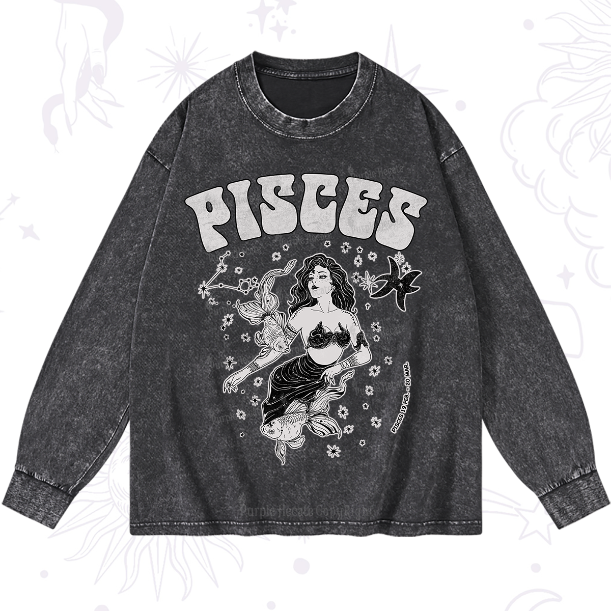 Purplehecate Pisces Zodiac Glyphs Washed Long Sleeve Shirt
