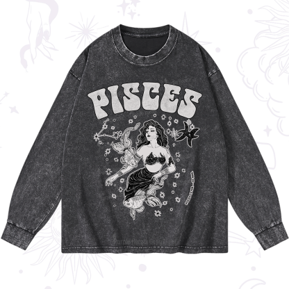Purplehecate Pisces Zodiac Glyphs Washed Long Sleeve Shirt