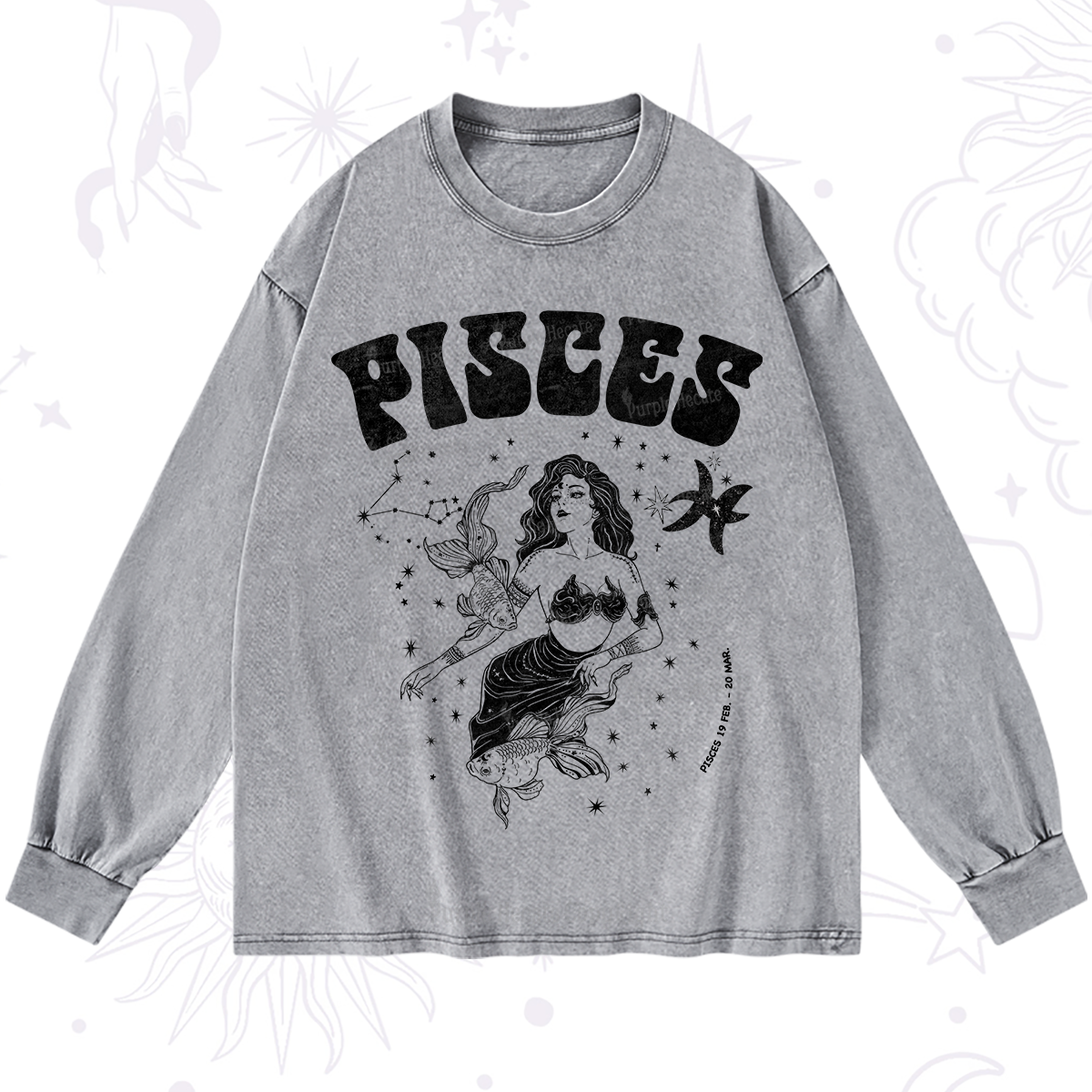Purplehecate Pisces Zodiac Glyphs Washed Long Sleeve Shirt