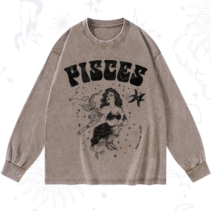 Purplehecate Pisces Zodiac Glyphs Washed Long Sleeve Shirt