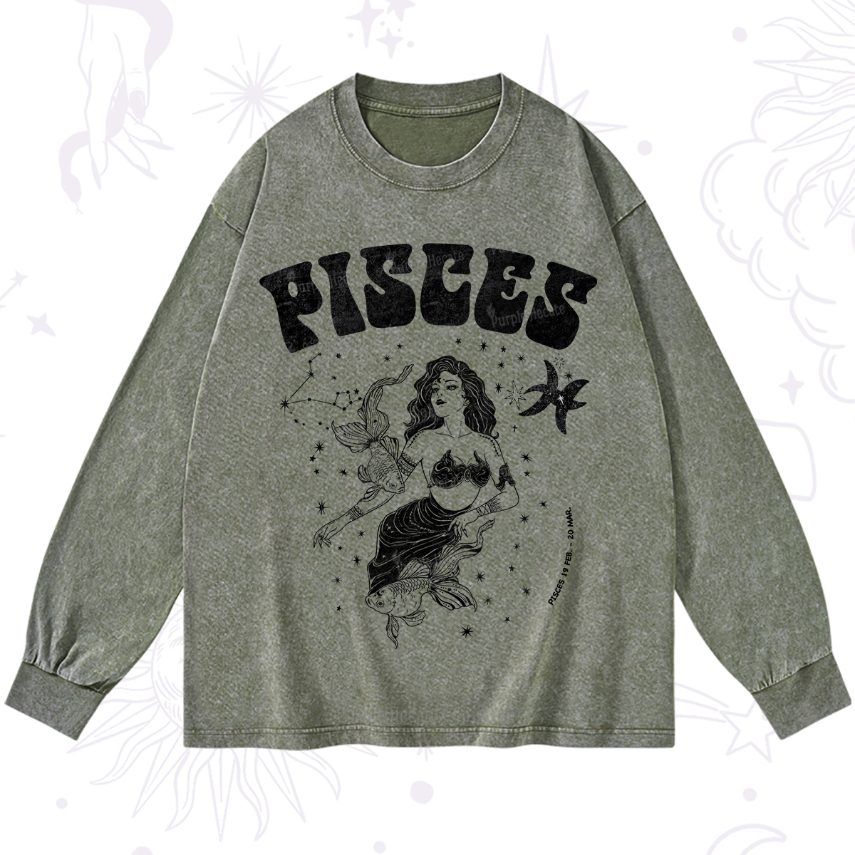 Purplehecate Pisces Zodiac Glyphs Washed Long Sleeve Shirt
