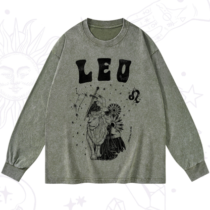 Purplehecate Leo Zodiac Glyphs  Washed Long Sleeve Shirt