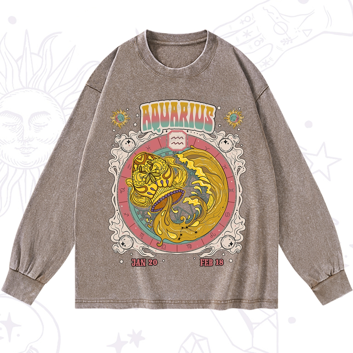 Purplehecate Aquarius Cosmic Zodiac Washed Long Sleeve Shirt