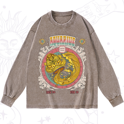 Purplehecate Aquarius Cosmic Zodiac Washed Long Sleeve Shirt