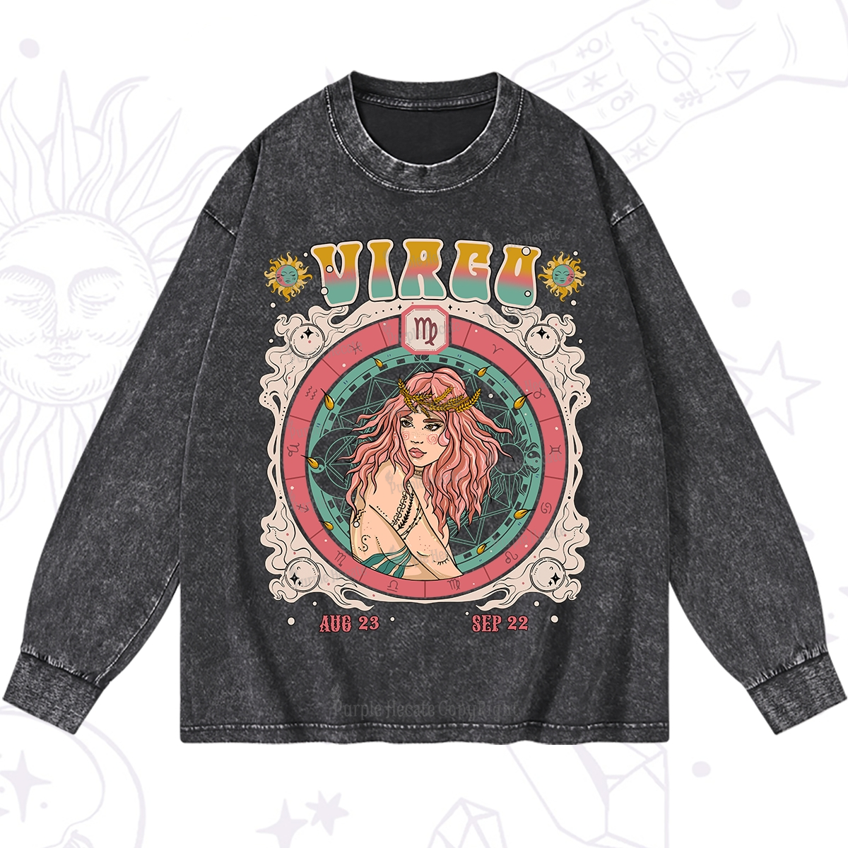 Purplehecate Virgo Cosmic Zodiac Washed Long Sleeve Shirt