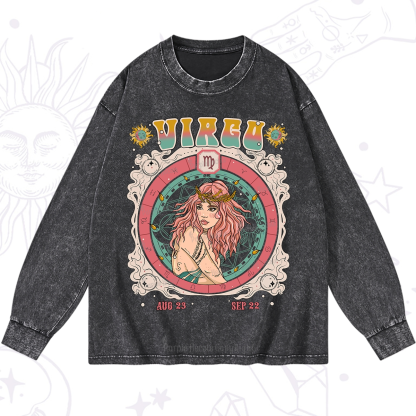 Purplehecate Virgo Cosmic Zodiac Washed Long Sleeve Shirt