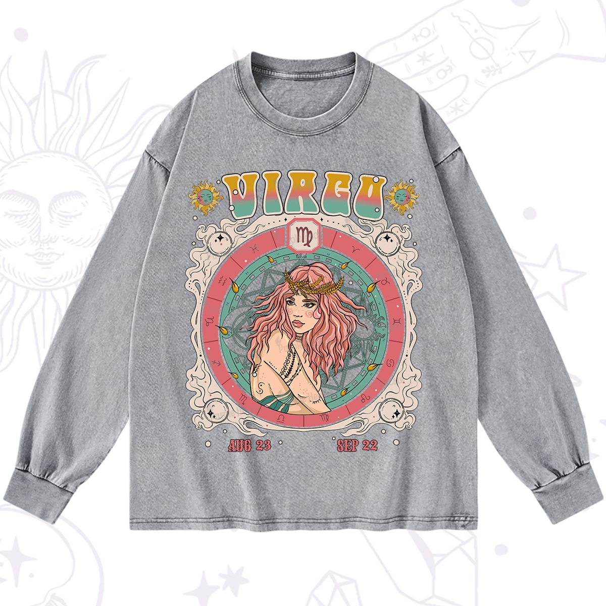 Purplehecate Virgo Cosmic Zodiac Washed Long Sleeve Shirt