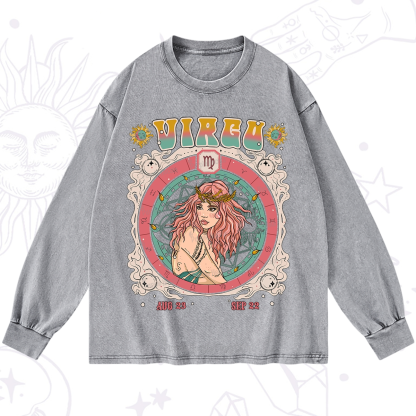 Purplehecate Virgo Cosmic Zodiac Washed Long Sleeve Shirt
