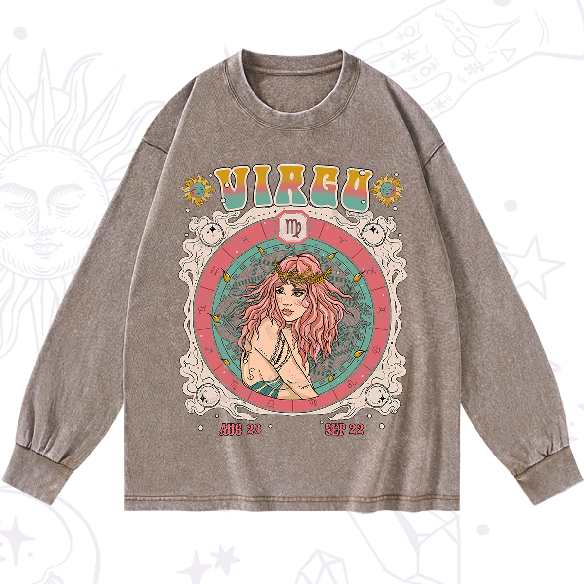 Purplehecate Virgo Cosmic Zodiac Washed Long Sleeve Shirt