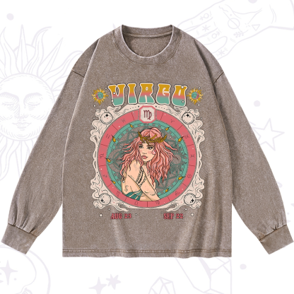 Purplehecate Virgo Cosmic Zodiac Washed Long Sleeve Shirt
