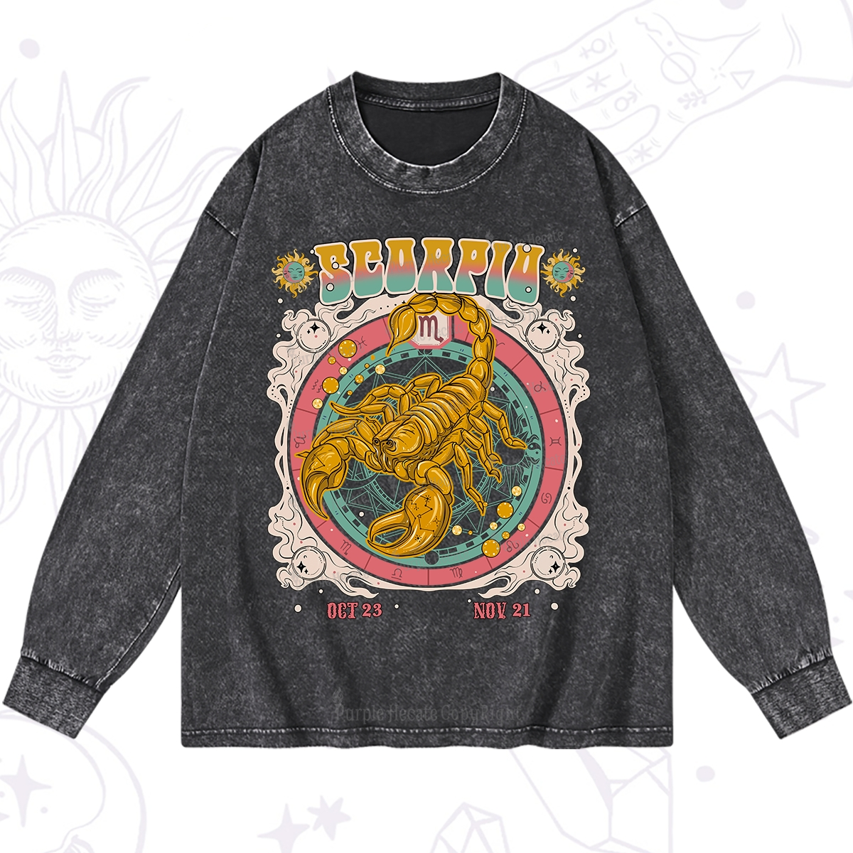 Purplehecate Scorpio Cosmic Zodiac Washed Long Sleeve Shirt