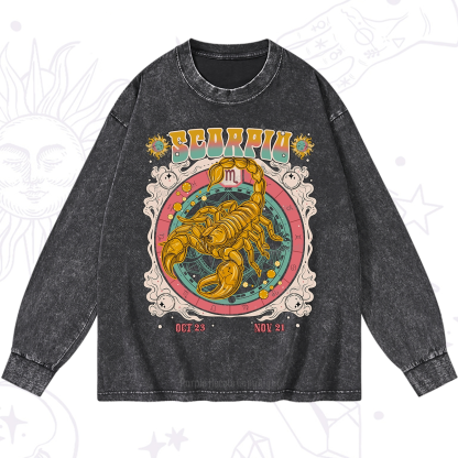 Purplehecate Scorpio Cosmic Zodiac Washed Long Sleeve Shirt