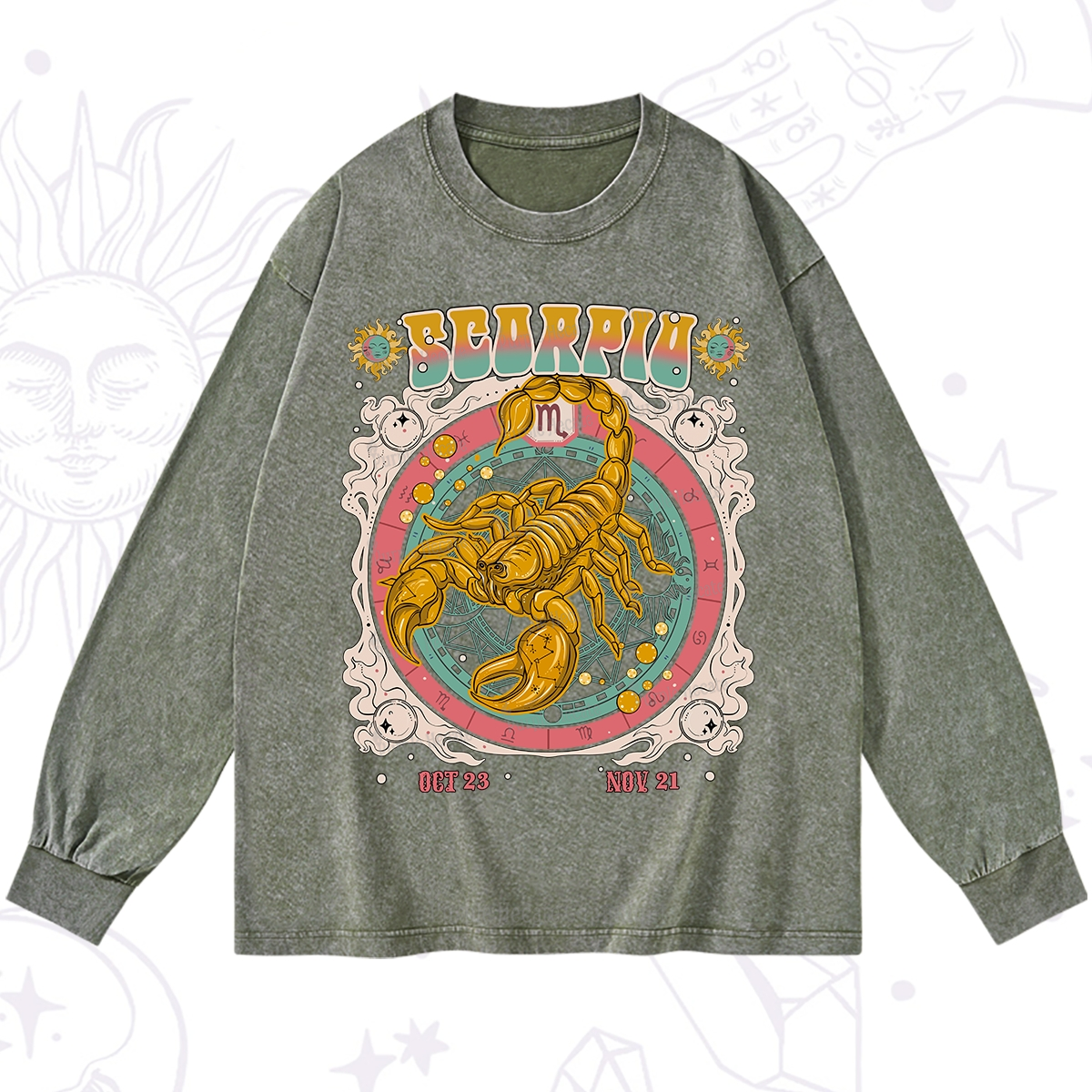 Purplehecate Scorpio Cosmic Zodiac Washed Long Sleeve Shirt