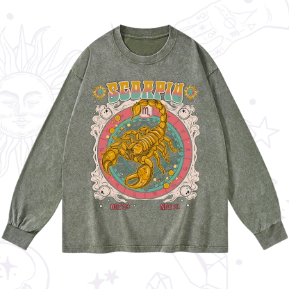 Purplehecate Scorpio Cosmic Zodiac Washed Long Sleeve Shirt