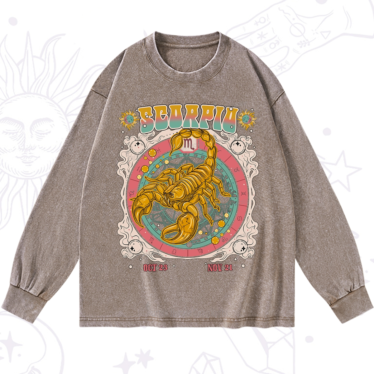 Purplehecate Scorpio Cosmic Zodiac Washed Long Sleeve Shirt