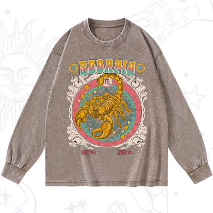 Purplehecate Scorpio Cosmic Zodiac Washed Long Sleeve Shirt