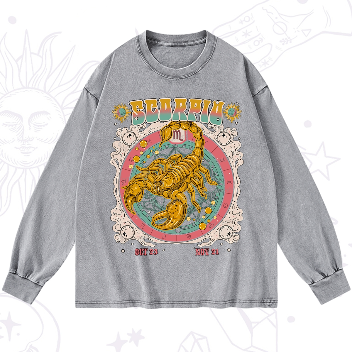 Purplehecate Scorpio Cosmic Zodiac Washed Long Sleeve Shirt
