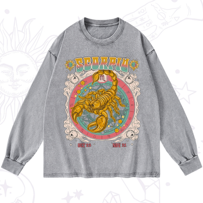 Purplehecate Scorpio Cosmic Zodiac Washed Long Sleeve Shirt