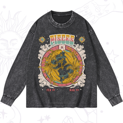 Purplehecate Pisces Cosmic Zodiac Washed Long Sleeve Shirt