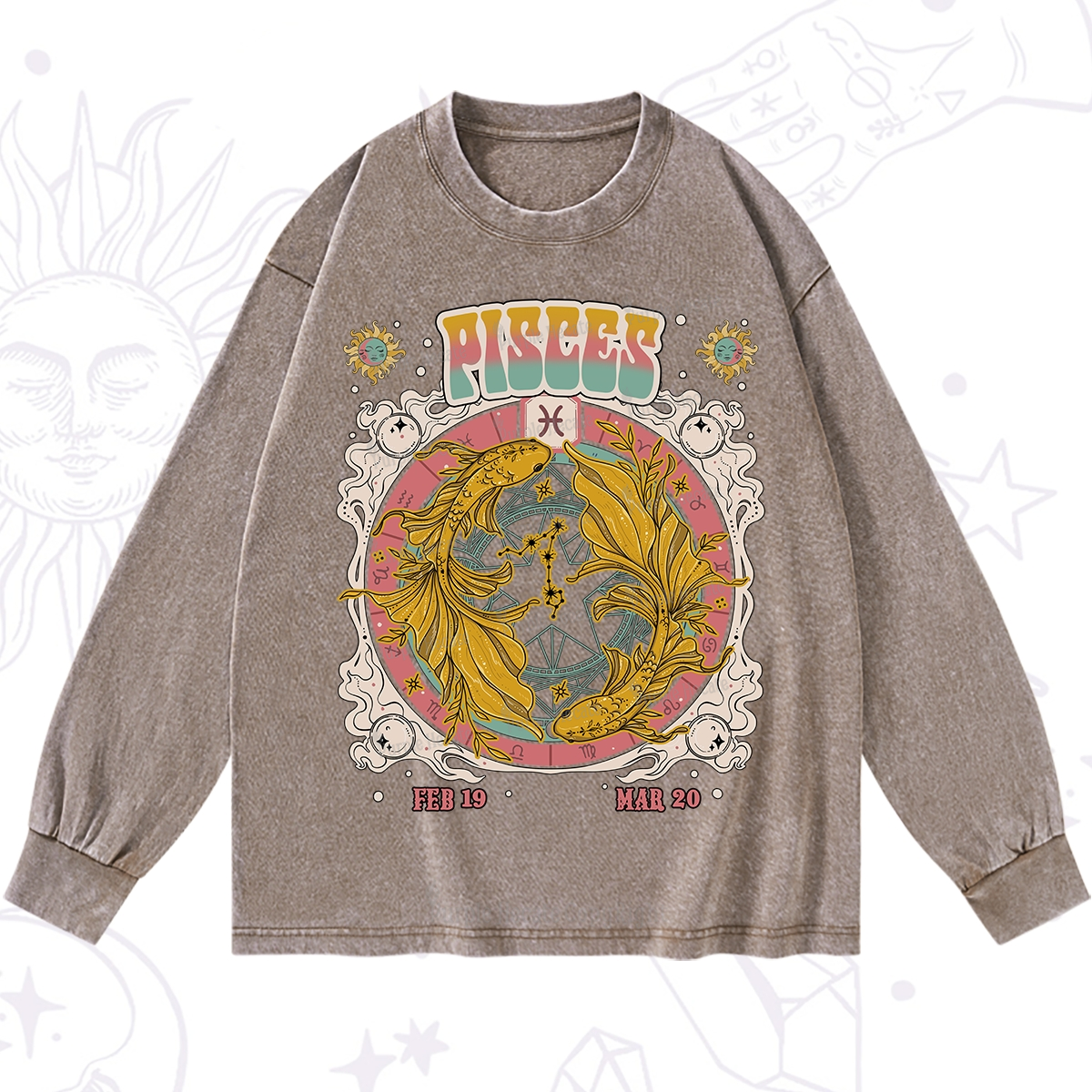 Purplehecate Pisces Cosmic Zodiac Washed Long Sleeve Shirt