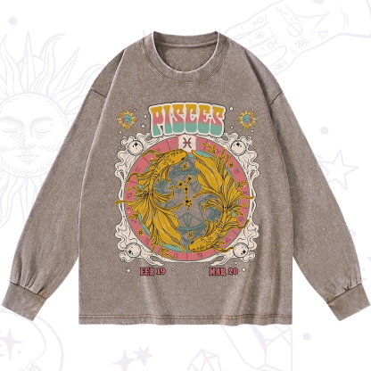 Purplehecate Pisces Cosmic Zodiac Washed Long Sleeve Shirt