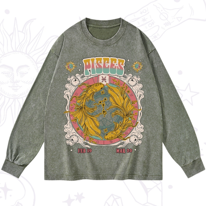 Purplehecate Pisces Cosmic Zodiac Washed Long Sleeve Shirt