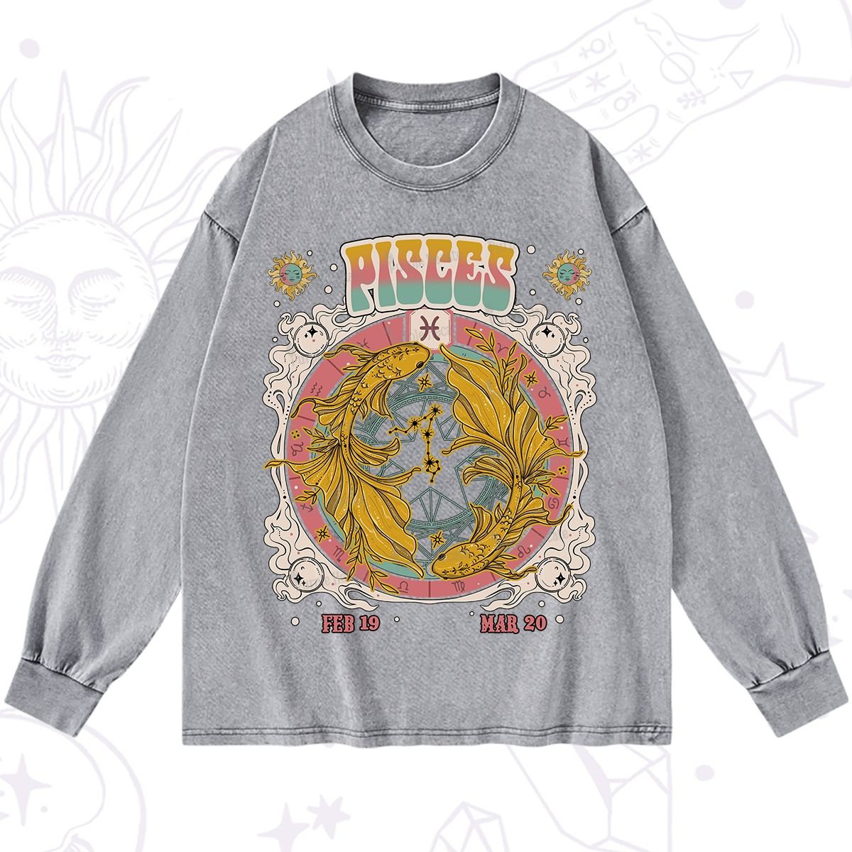 Purplehecate Pisces Cosmic Zodiac Washed Long Sleeve Shirt