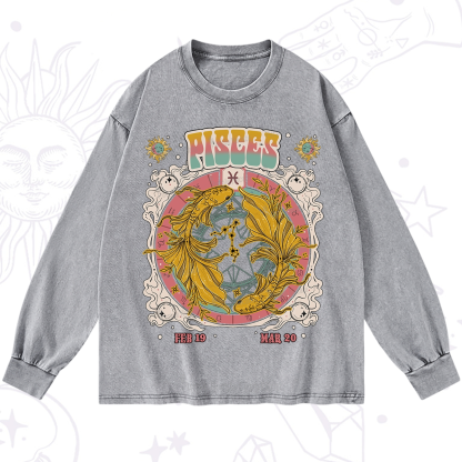Purplehecate Pisces Cosmic Zodiac Washed Long Sleeve Shirt