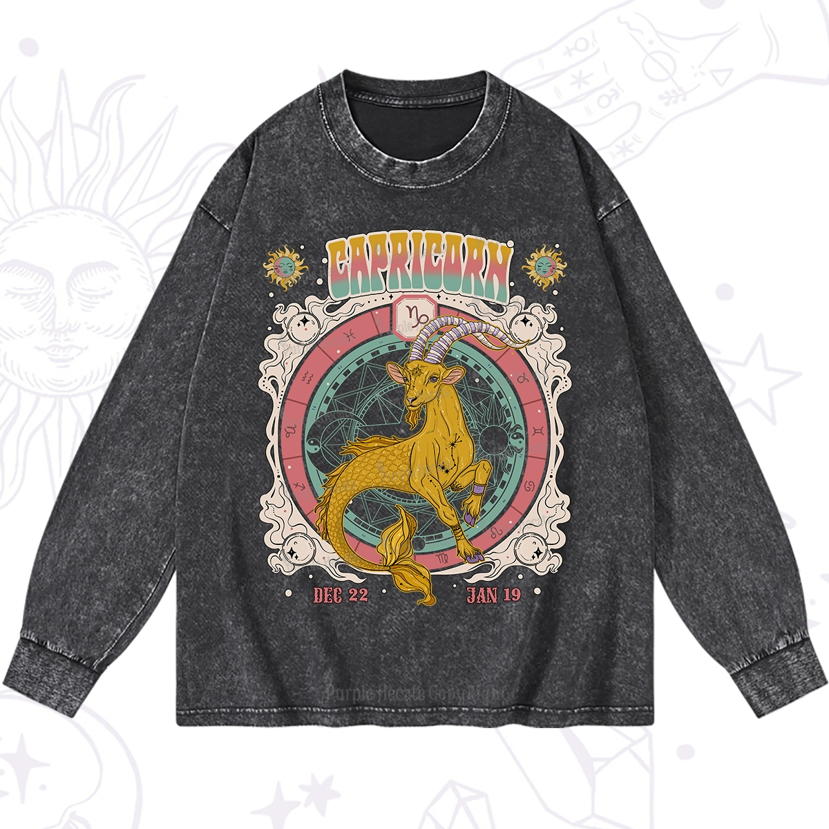 Purplehecate Capricorn Cosmic Zodiac Washed Long Sleeve Shirt