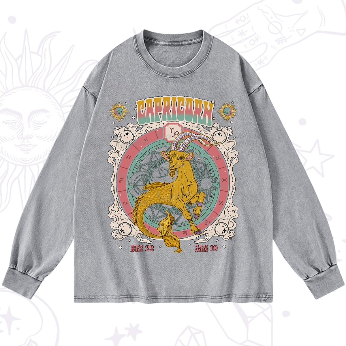 Purplehecate Capricorn Cosmic Zodiac Washed Long Sleeve Shirt