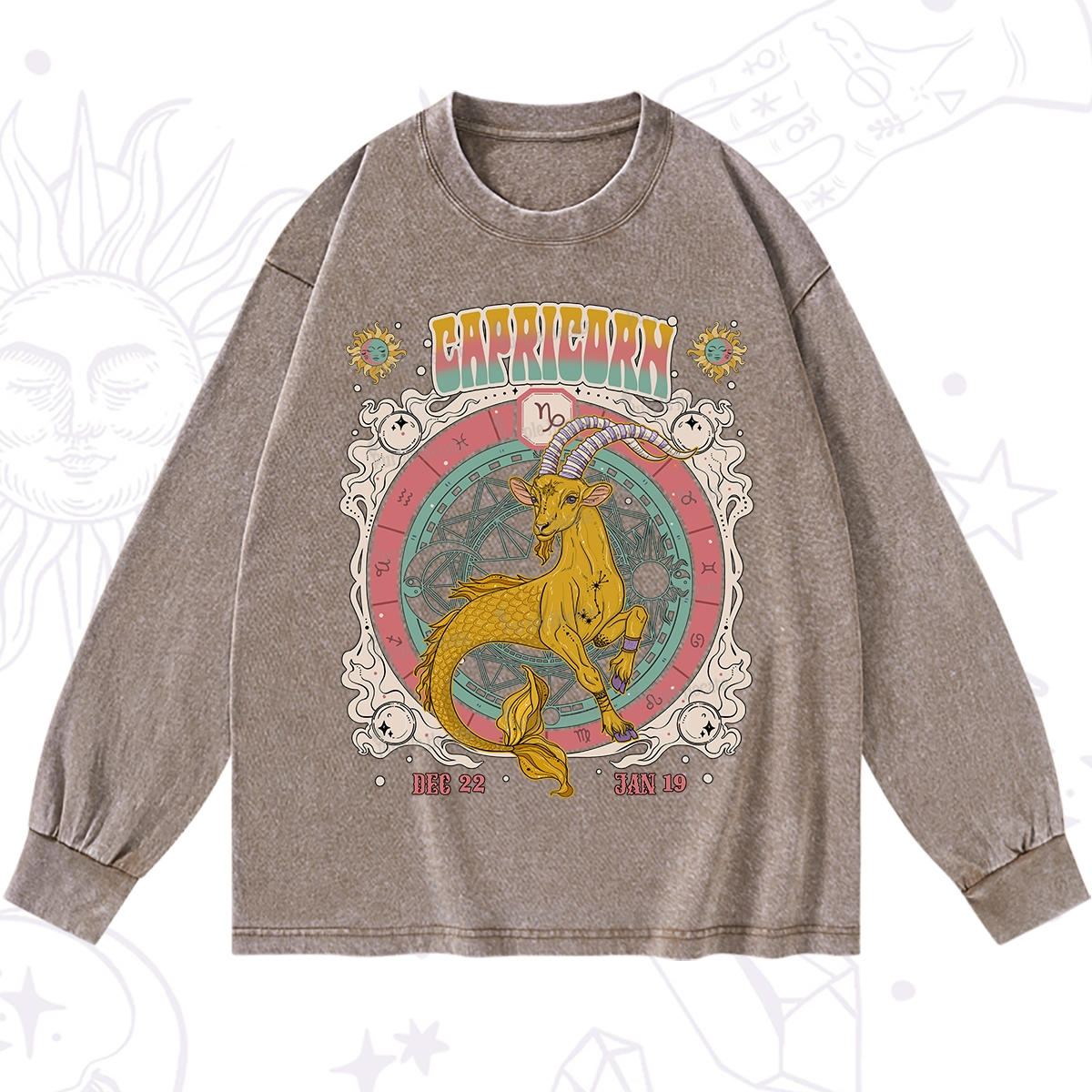 Purplehecate Capricorn Cosmic Zodiac Washed Long Sleeve Shirt