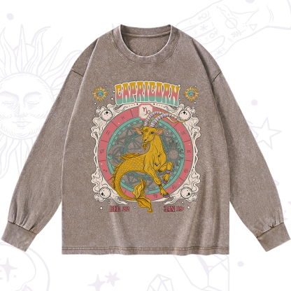 Purplehecate Capricorn Cosmic Zodiac Washed Long Sleeve Shirt