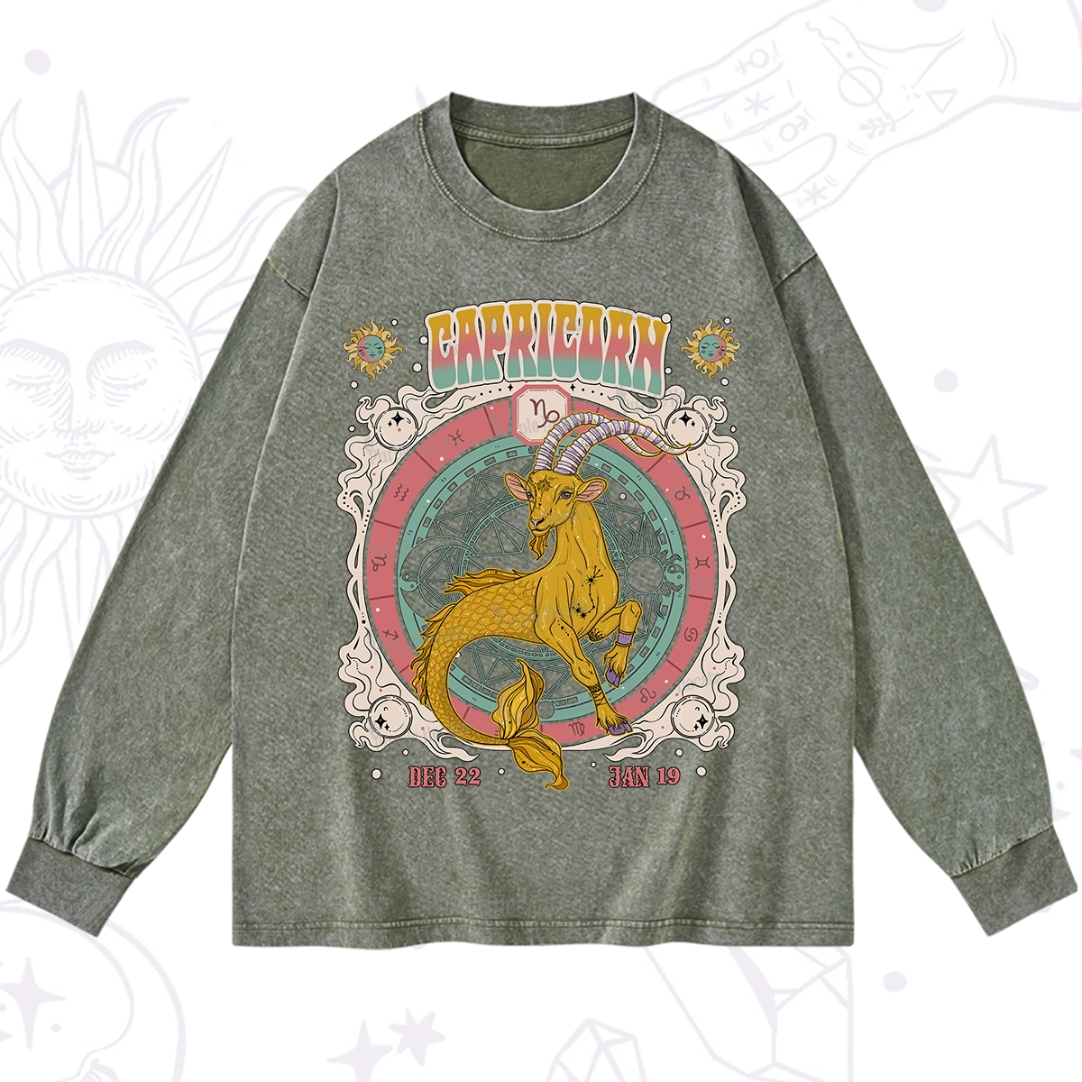 Purplehecate Capricorn Cosmic Zodiac Washed Long Sleeve Shirt