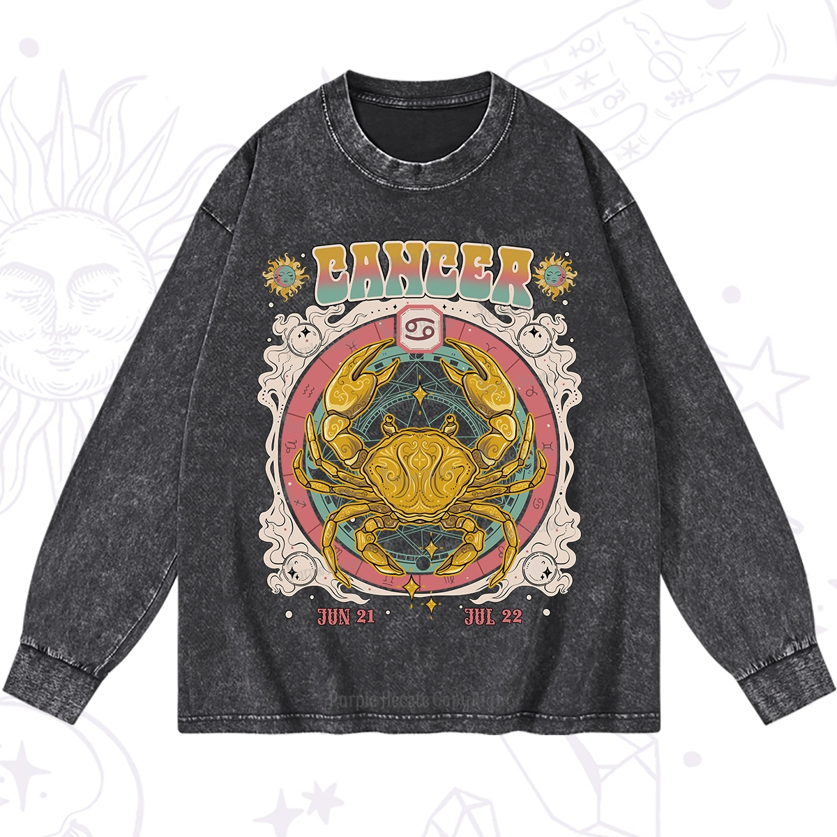 Purplehecate Cancer Cosmic Zodiac Washed Long Sleeve Shirt