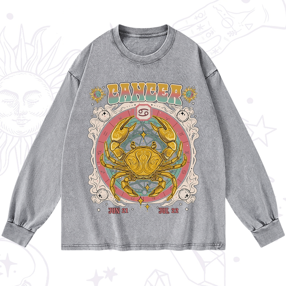 Purplehecate Cancer Cosmic Zodiac Washed Long Sleeve Shirt