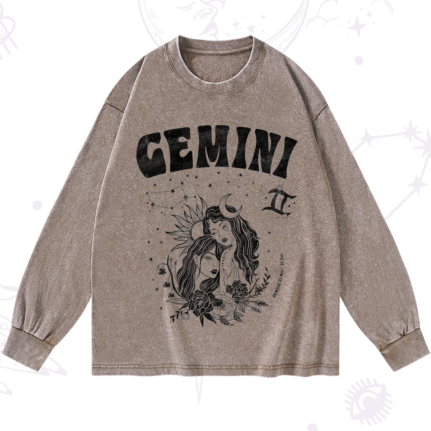 Purplehecate Gemini Zodiac Glyphs  Washed Long Sleeve Shirt