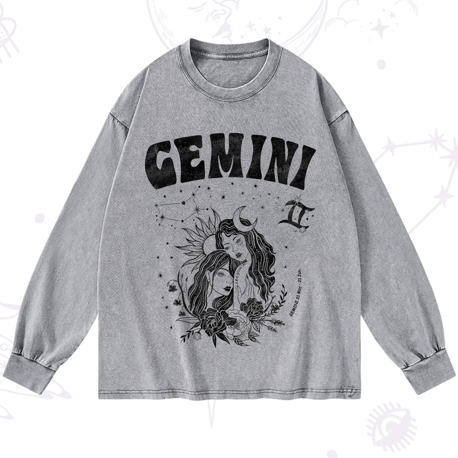 Purplehecate Gemini Zodiac Glyphs  Washed Long Sleeve Shirt