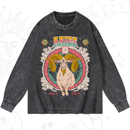Purplehecate Aries Cosmic Zodiac Washed Long Sleeve Shirt