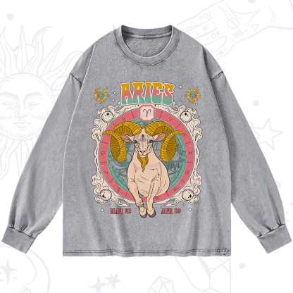Purplehecate Aries Cosmic Zodiac Washed Long Sleeve Shirt
