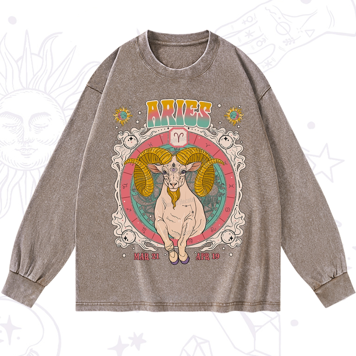Purplehecate Aries Cosmic Zodiac Washed Long Sleeve Shirt