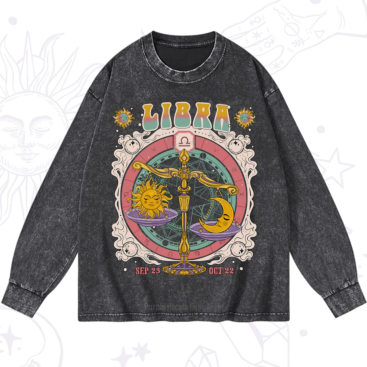 Purplehecate Libra Cosmic Zodiac Washed Long Sleeve Shirt